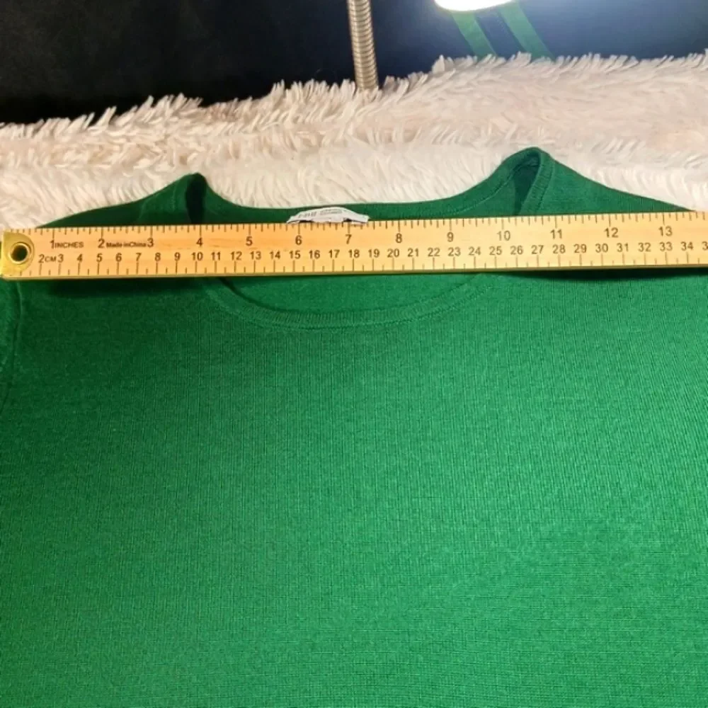 J. Jill Merino Wool Washable Tunic Sweater Green Side Slits Scoop Neck XS Womans - Picture 7 of 10